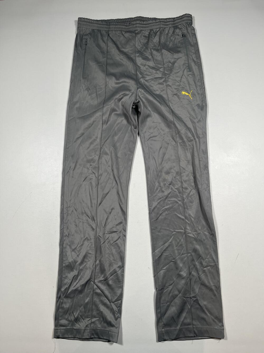 Puma Track Pants Mens Small Gray Zip Pockets Elastic Waist Athletic Logo Woven